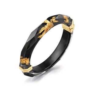 NEW GOLD & HONEY women's thin faceted lucite bangles in black gold leaf